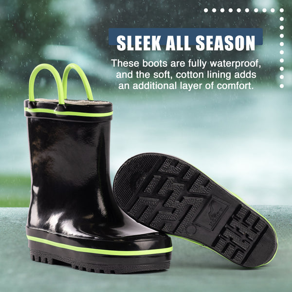 Norty Little and Big Kids Boys Girls Waterproof Rubber Rain Boots for Children