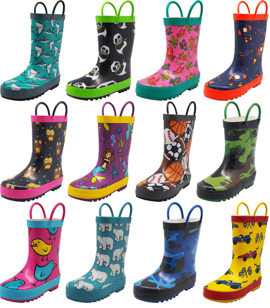 Norty Toddlers Kids Boys Waterproof Rubber Rain Boots -Printed