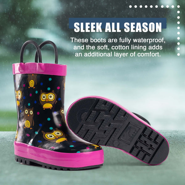 Norty Toddlers Kids Boys Girls Waterproof Rubber Printed Rain Boots -13 Patterns