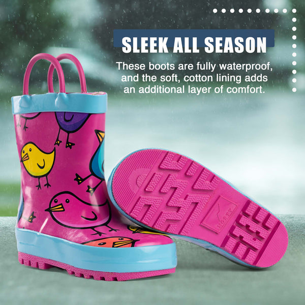 Norty Toddlers Kids Girls Waterproof Rubber Printed Rain Boots