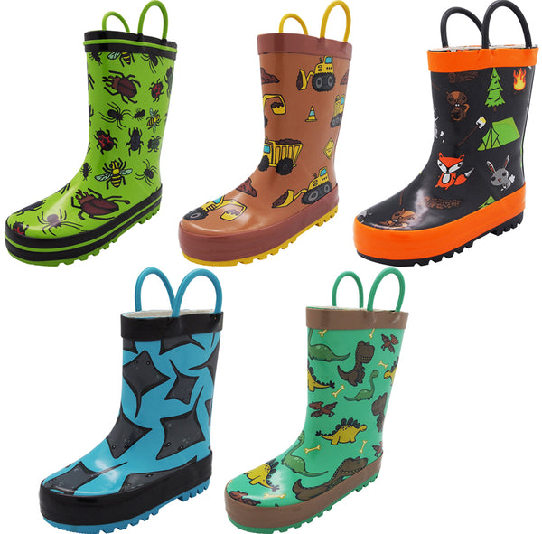 Norty Waterproof Rubber Printed Rain Boots for Kids - Boys - Toddlers, Little Kids & Big Kids - SH