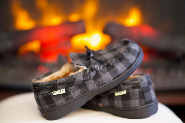 NORTY Boys Girls Kids Unisex Fleece Plaid Moccasin Slip-on Slipper - Runs 2 Sizes Small