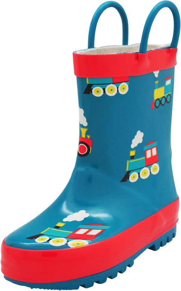 Norty Toddlers Kids Boys Waterproof Rubber Rain Boots -Printed