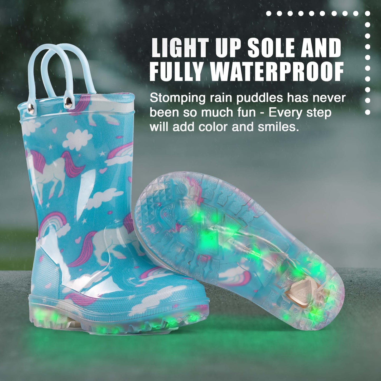 Norty Little Big Girls Waterproof PVC Light Up Rain Boots