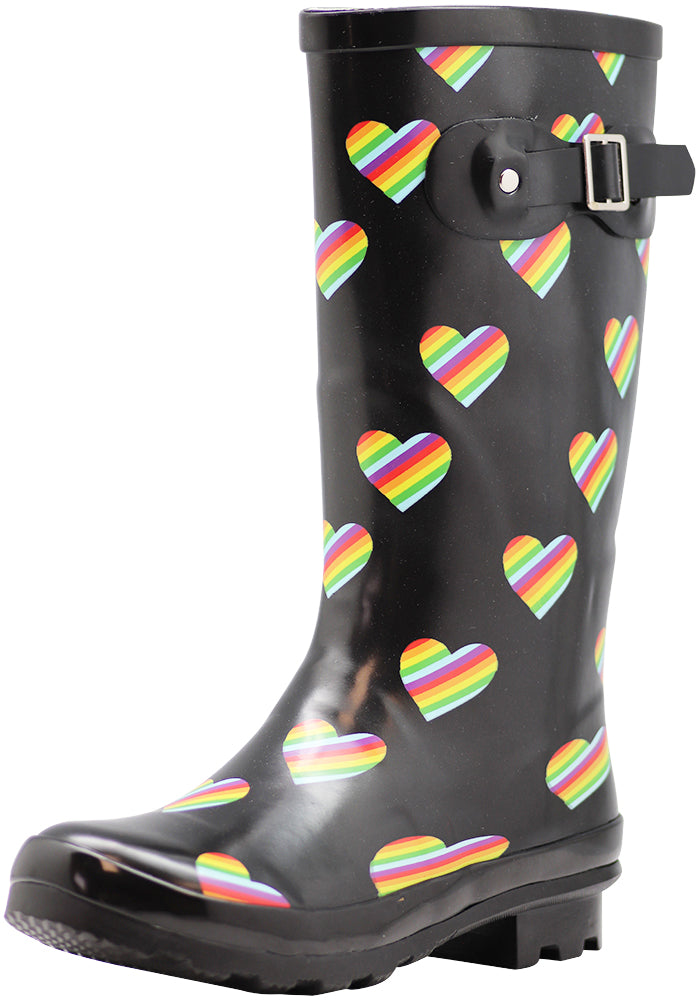 Norty Women's Hurricane Wellie - Glossy Matte Waterproof Mid-Calf Rainboots - Runs 1/2 Size Big