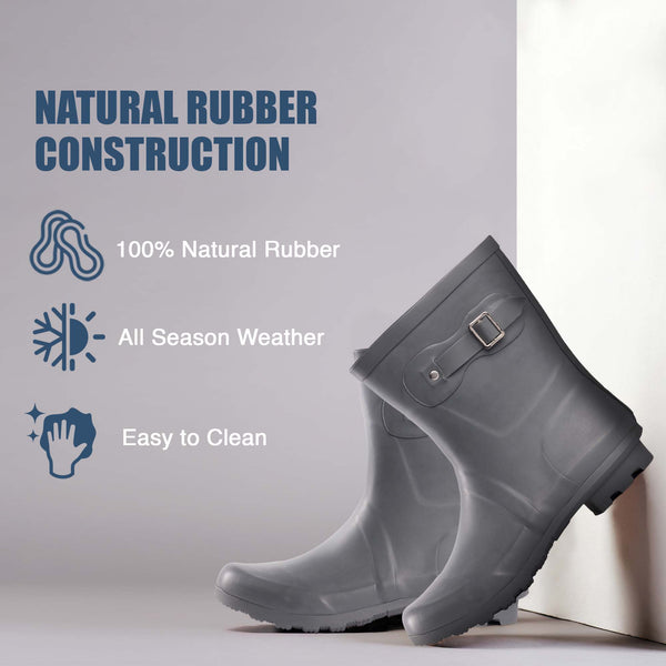 New Norty Women 9 Inch Rain Boots Rubber Snow Rainboot Shoe Bootie - Runs 1/2 Size Big