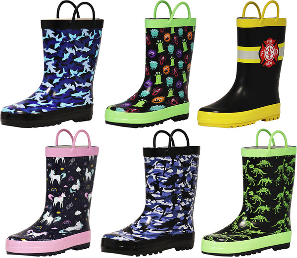 Norty Toddlers to Big Kids Boy's Girl's Waterproof Rubber Rain Boots