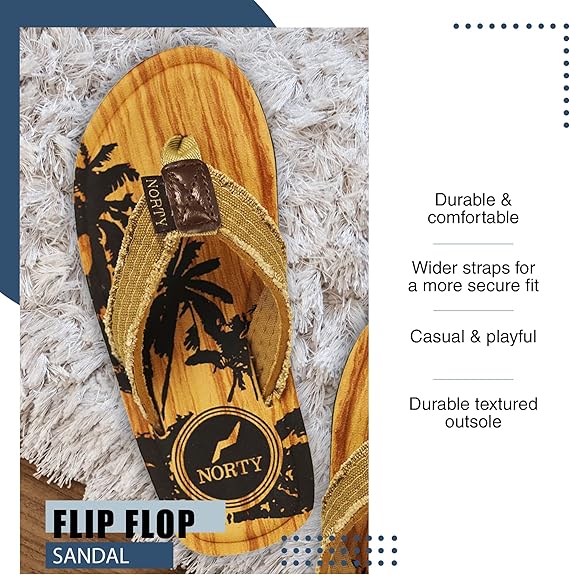 NORTY Boy's Flip Flops Lightweight Canvas Strap Sandal for Everyday Beach Pool Kids - Runs One Size Small