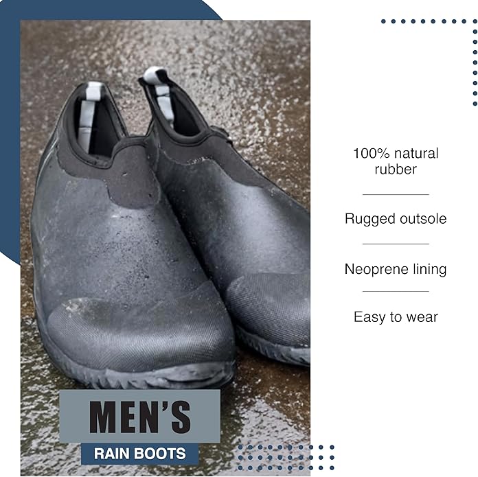 NORTY Rubber Waterproof Garden Ankle Rain Shoes for Men - Runs 1-2 Sizes Big