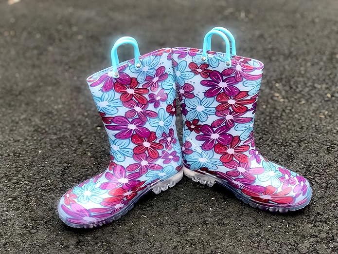 Norty Toddlers Girls Waterproof PVC Light Up Rain Boots