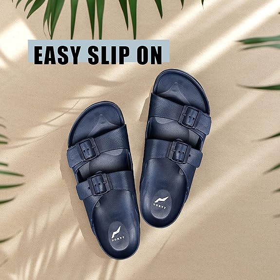 NORTY Men's Indoor Outdoor 2 Strap Adjustable Buckles Slide Sandal