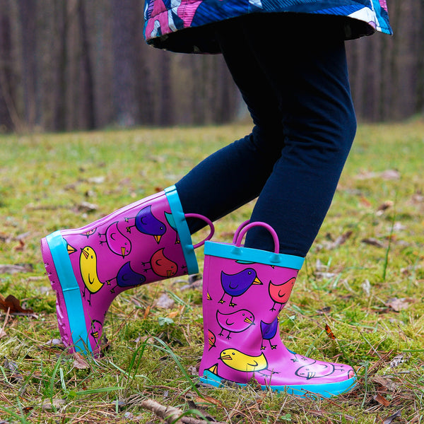 Norty Toddlers Kids Girls Waterproof Rubber Printed Rain Boots