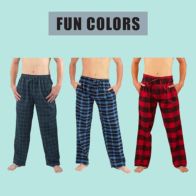 Norty Mens Flannel Pajama Pants Lounge Sleep Pant - Plaids and Solids, Cotton Blend