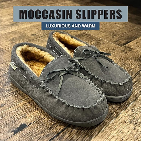 NORTY Little and Big Kids Boys Girls Unisex Suede Leather Moccasin Slip On Slippers - Runs 2 Sizes Small