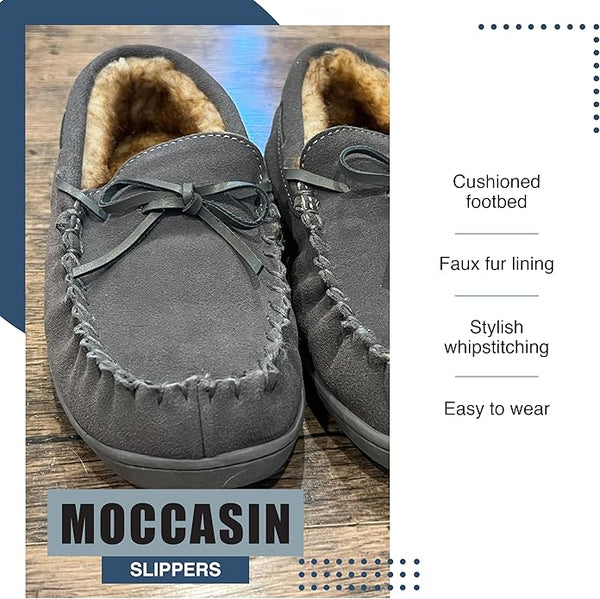 NORTY Little and Big Kids Boys Girls Unisex Suede Leather Moccasin Slip On Slippers - Runs 2 Sizes Small