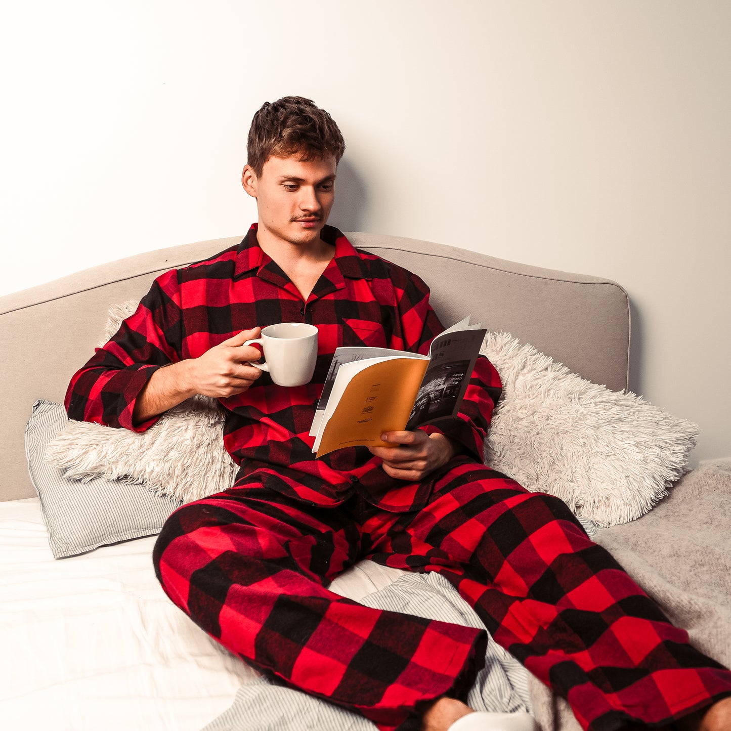 Norty Mens Cotton Yarn Flannel Pajama Lounge Sleep Sets