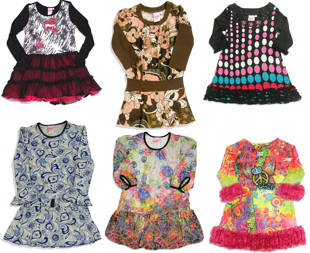 Lipstik Girl's Toddler - Long Sleeve Dress - 6 Different Prints & Styles