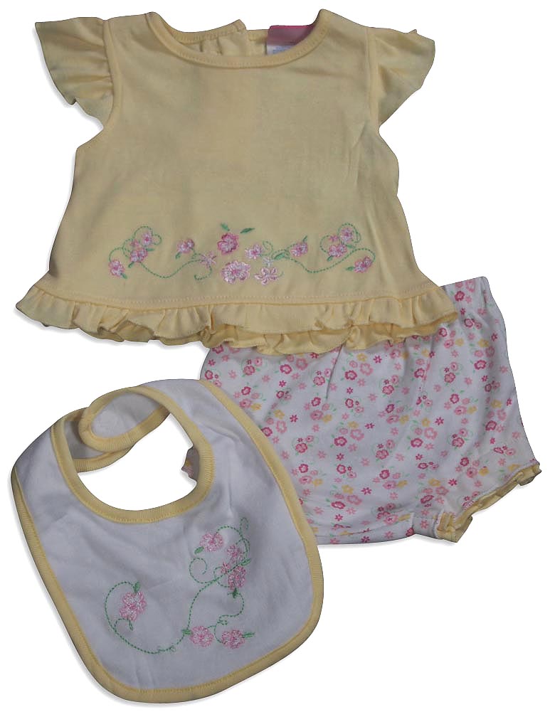 Little by Little Baby Newborn Girls Short Sleeve Print Diaper Bib Shirt Sets