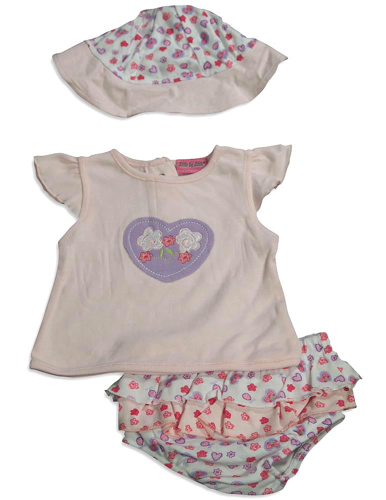 Little by Little Baby Newborn Girls Short Sleeve Print Diaper Bib Shirt Sets