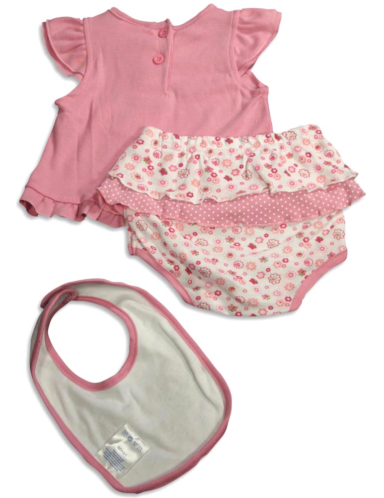 Little by Little Baby Newborn Girls Short Sleeve Print Diaper Bib Shirt Sets