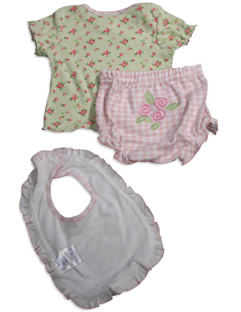 Little by Little Baby Newborn Girls Short Sleeve Print Diaper Bib Shirt Sets