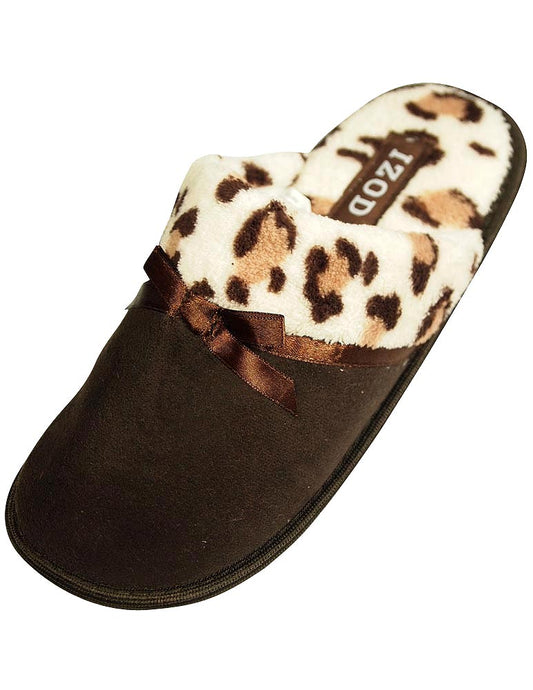 Izod Ladies Mule Slipper with Cheetah Print