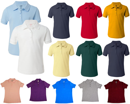 French Toast School Uniform Girls Short Sleeve Interlock Picot Polo Shirt