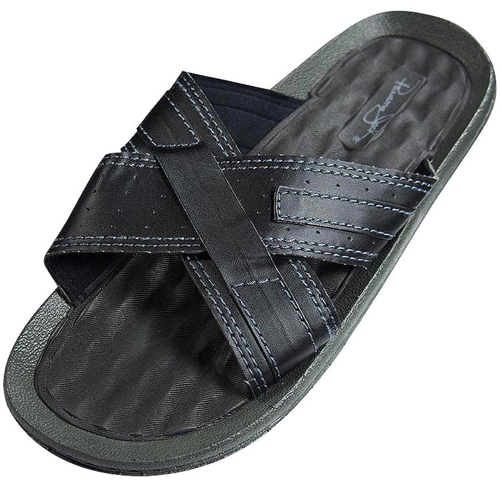 Panama Jack Mens Faux Leather X-Band Cross Band Slide Sandal Shoe