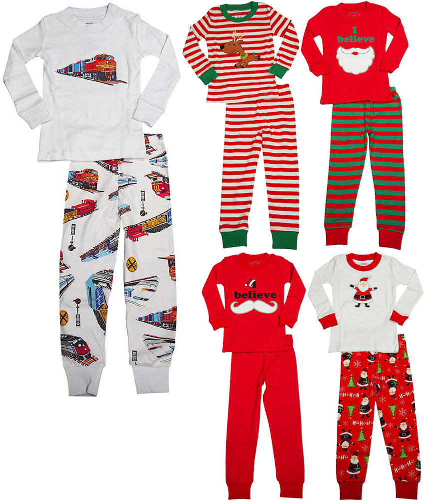 Sara's Prints Boys Long Sleeve 100% Cotton 2 Piece Pajama Set - Wear to fit snug