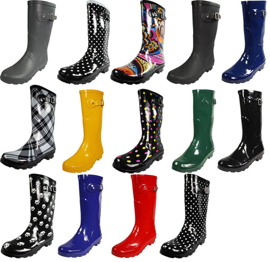 Norty Women Rain Boots Rubber Mid Calf Snow Rainboot - Runs 1/2 Size Big