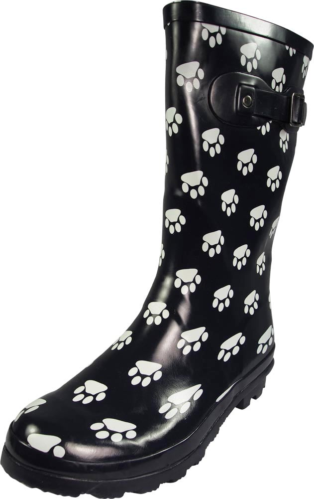 Norty Women's Hurricane Wellie - Glossy Matte Waterproof Mid-Calf Rainboots - Runs 1/2 Size Big