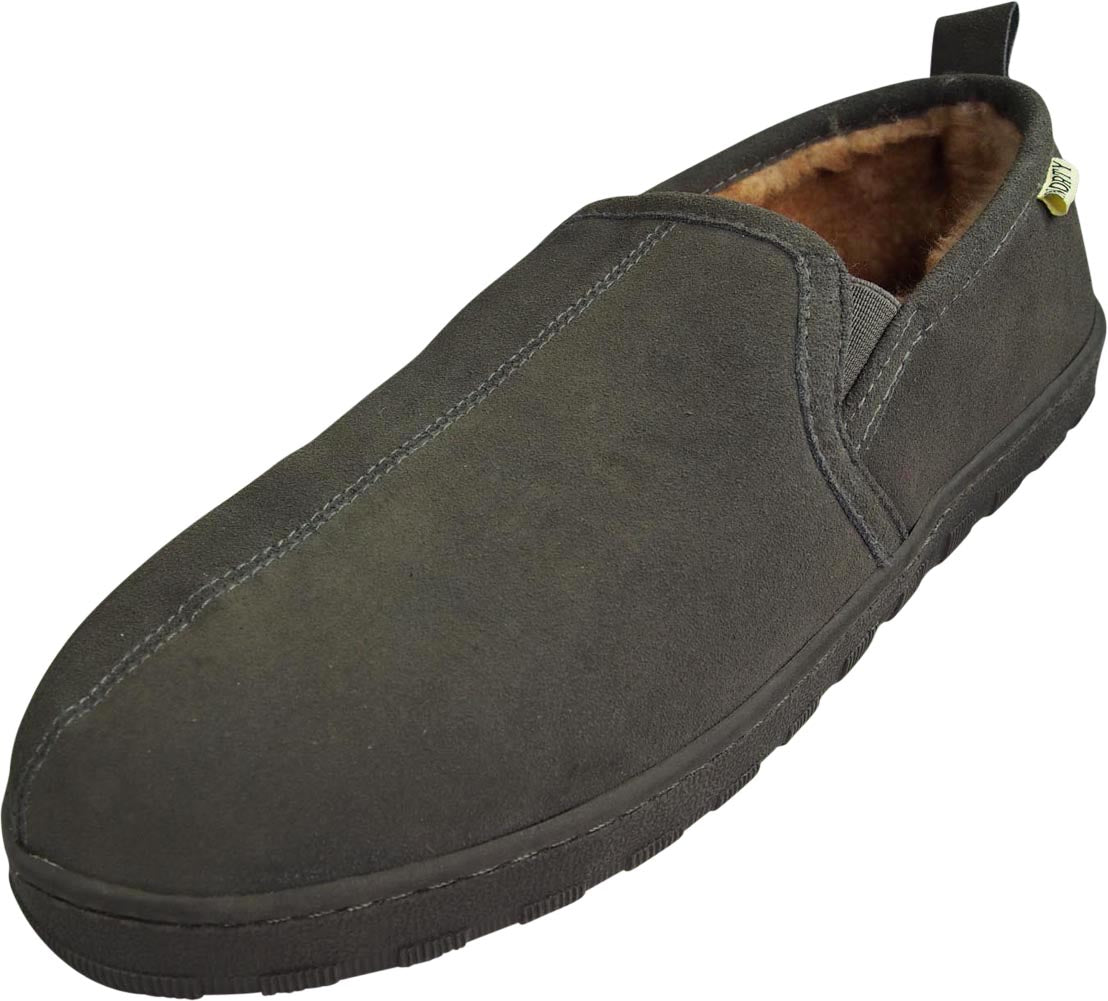 Norty Mens Genuine Leather Cowhide Suede Slippers - Twin Gore Slip On Loafer