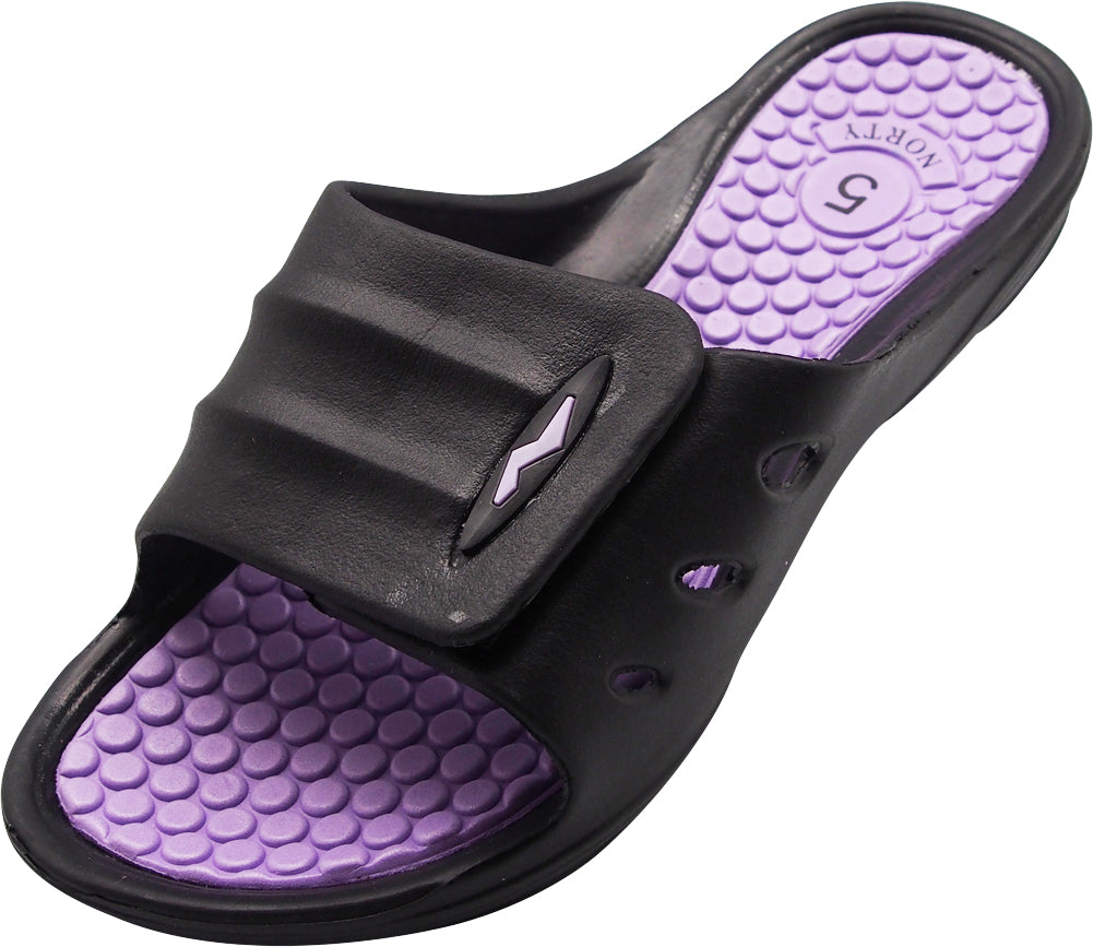 Norty Womens Summer Comfort Casual Slide Flat Strap Shower Sandals Slip On Shoes