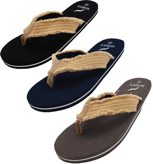 NORTY Men's Lightweight Canvas Strap Flip Flop Everyday Beach Pool Sandal - Runs 1/2 Size Small