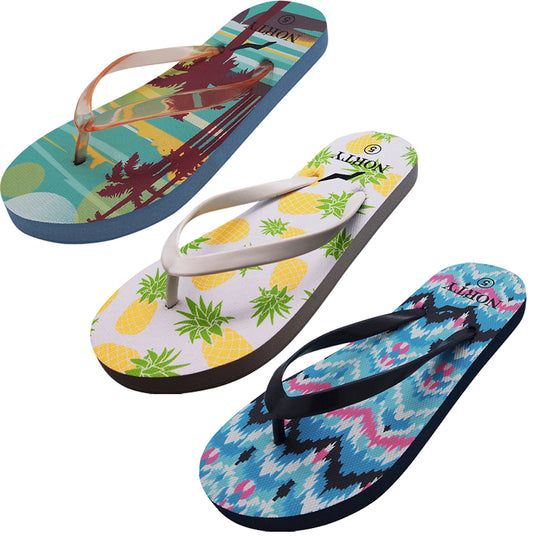 Norty Women's Graphic Print Flip Flop Thong Sandal for Beach, Pool or Everyday - Runs One Size Small