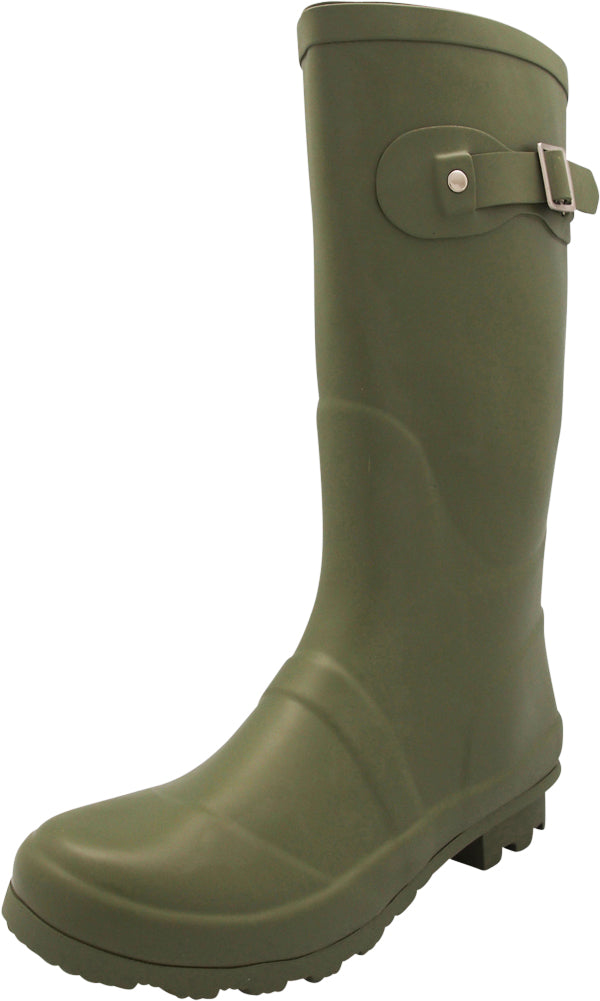 Norty Women's Hurricane Wellie - Glossy Matte Waterproof Mid-Calf Rainboots - Runs 1/2 Size Big