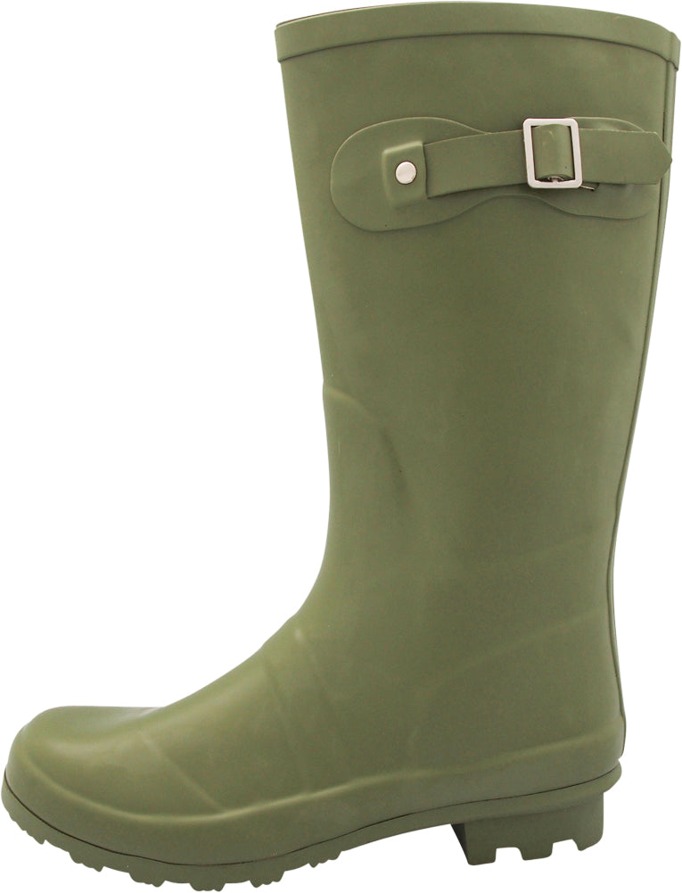 Norty Women's Hurricane Wellie - Glossy Matte Waterproof Mid-Calf Rainboots - Runs 1/2 Size Big