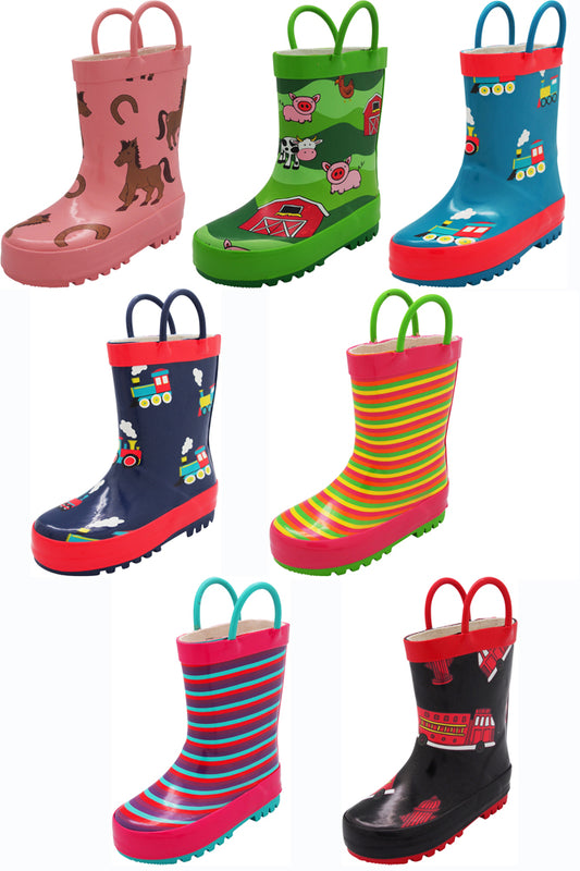 Norty New Toddlers / Little / Big Kids Boys Girls Waterproof Rubber Rain Boots