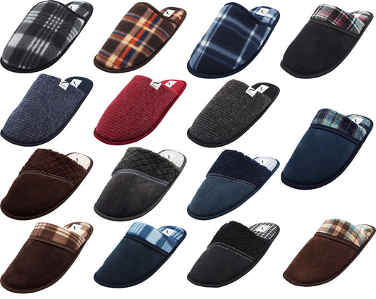 Norty Mens Slippers Slip-On Indoor Outdoor Scuffs - Faux Suede, Fleece or Ribbed Knit