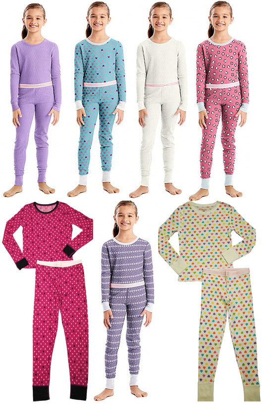 Hanes Girl's X-Temp Thermal Preshrunk Underwear Sets - Solids and Printed