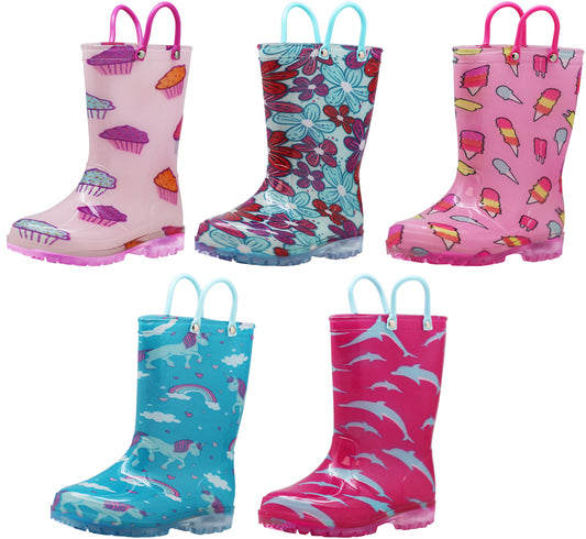 Norty Toddlers Girls Waterproof PVC Light Up Rain Boots