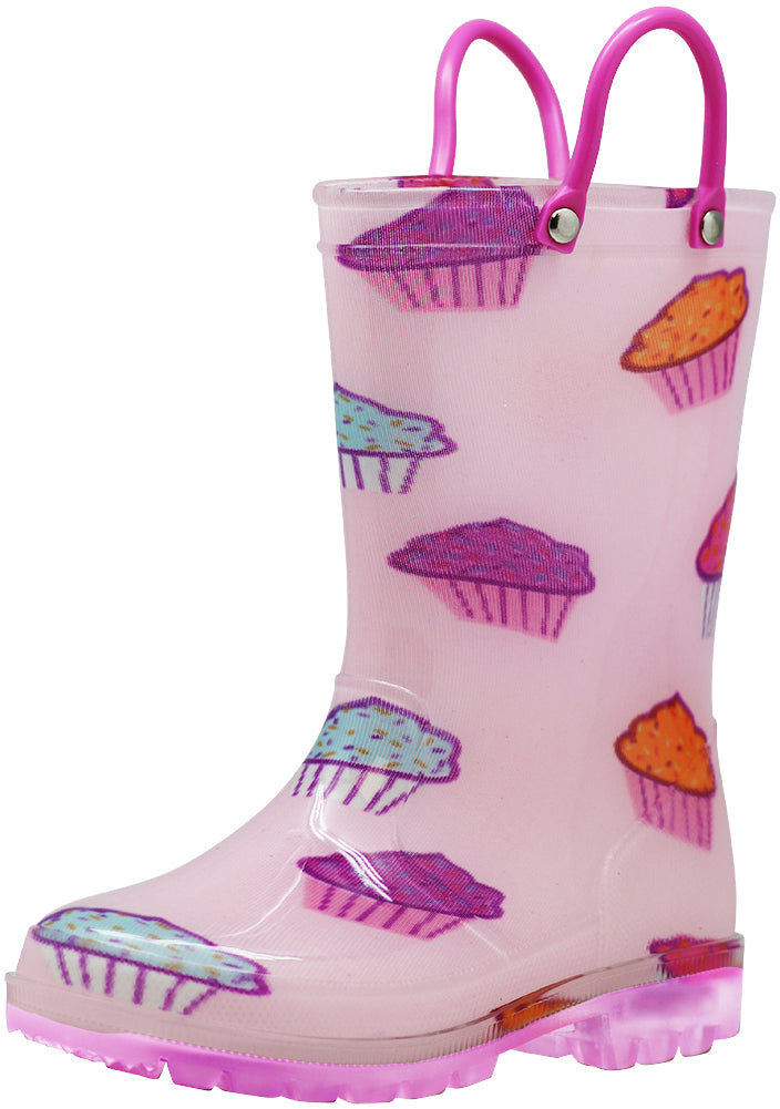 Norty Toddlers Girls Waterproof PVC Light Up Rain Boots