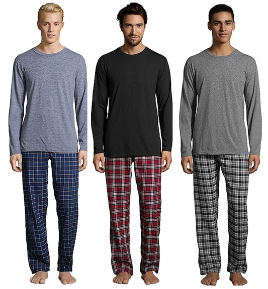 Hanes Big Mens Jersey Flannel Sleep Lounge Pajama Set