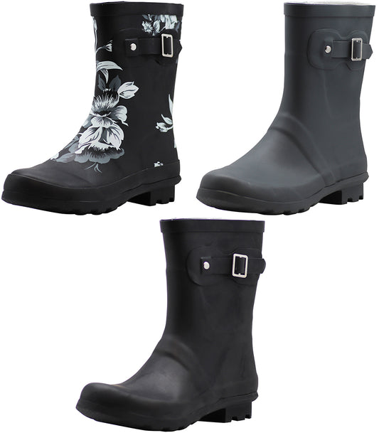 New Norty Women 9 Inch Rain Boots Rubber Snow Rainboot Shoe Bootie - Runs 1/2 Size Big