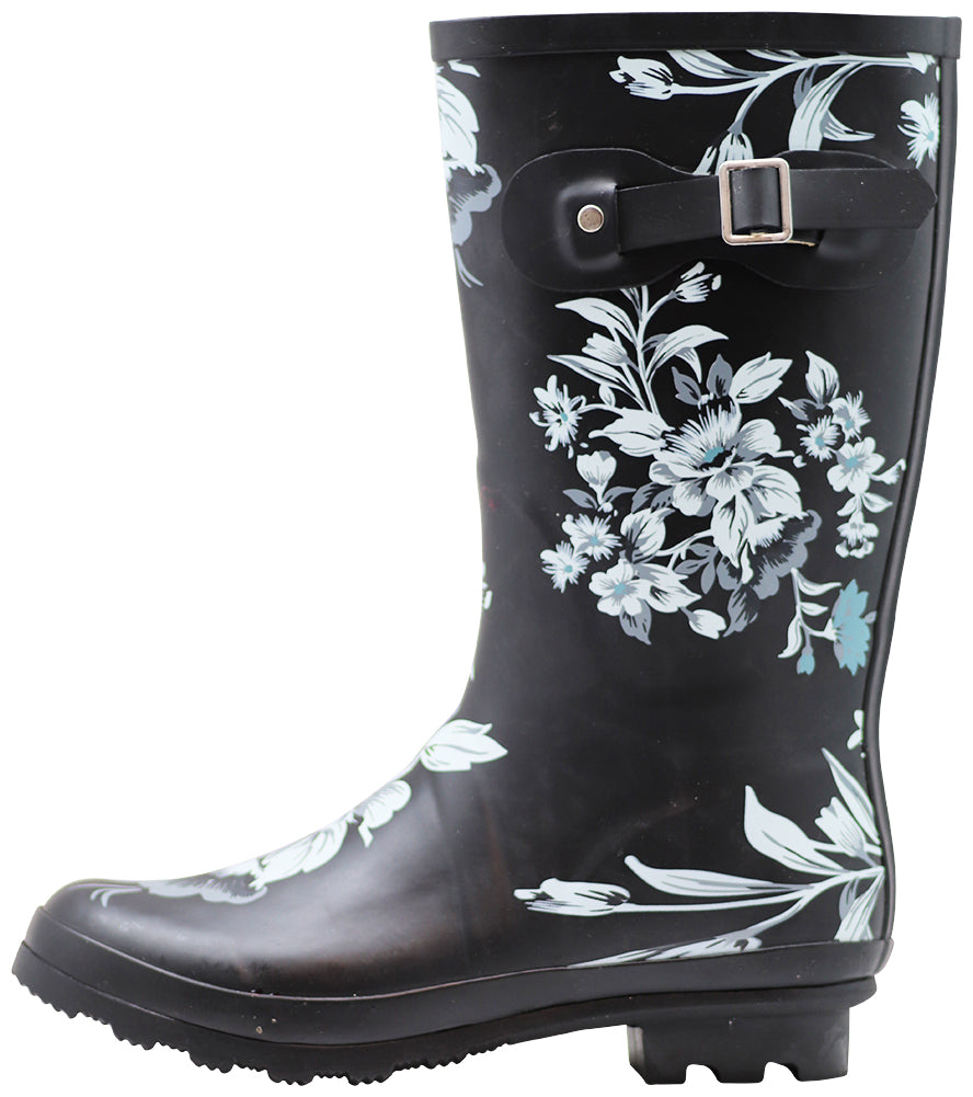 Norty Women's Hurricane Wellie - Glossy Matte Waterproof Mid-Calf Rainboots - Runs 1/2 Size Big