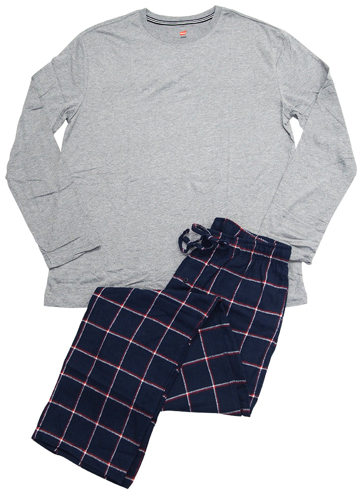 Hanes Big Mens Jersey Flannel Sleep Lounge Pajama Set