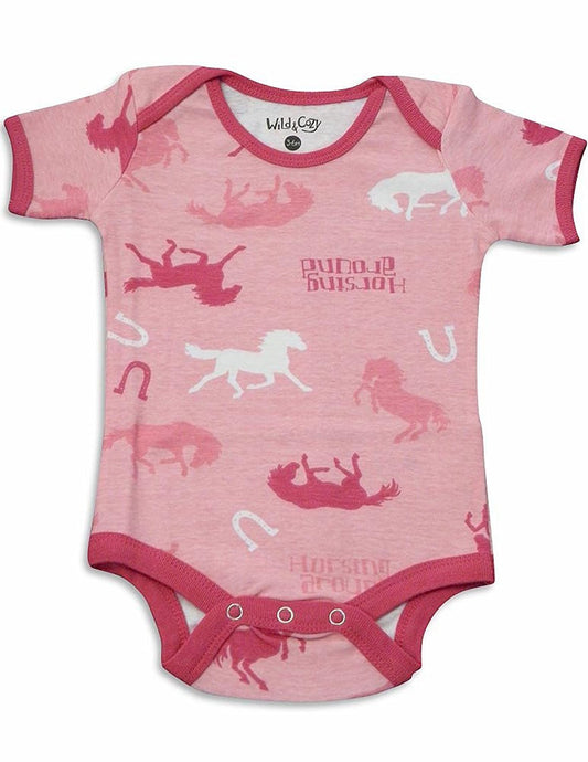 Wild and Cozy - Horse Print Cotton Onesie for Infant Baby Girls'