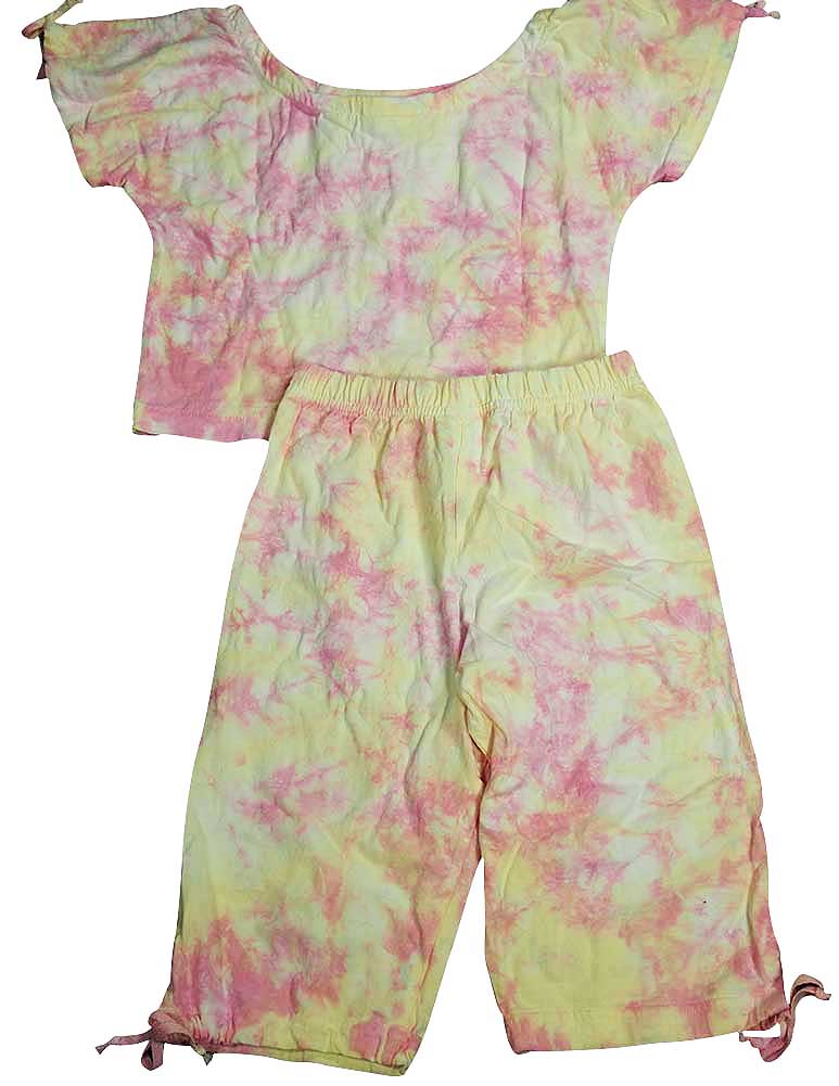 Peanut Bunch Little Girls Tie Dye Short Sleeve Capri Pant Set